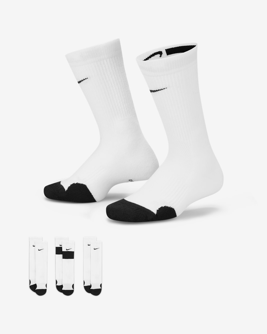 Nike Elite Kids' Basketball Crew Socks (3 Pairs) - White/Black