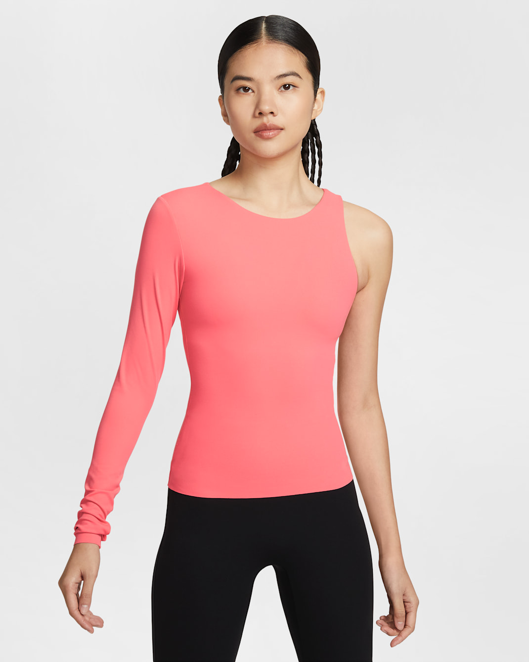 Nike Zenvy Women's Dri-FIT One-Sleeve Top - Sea Coral/White