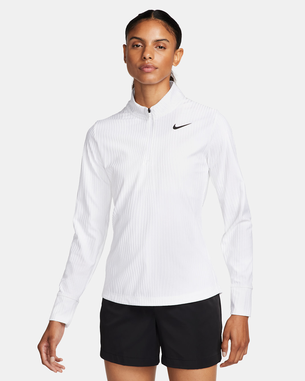 Playera de golf con cierre de 1/4 Dri-FIT ADV para mujer Nike Tour - Blanco/Negro