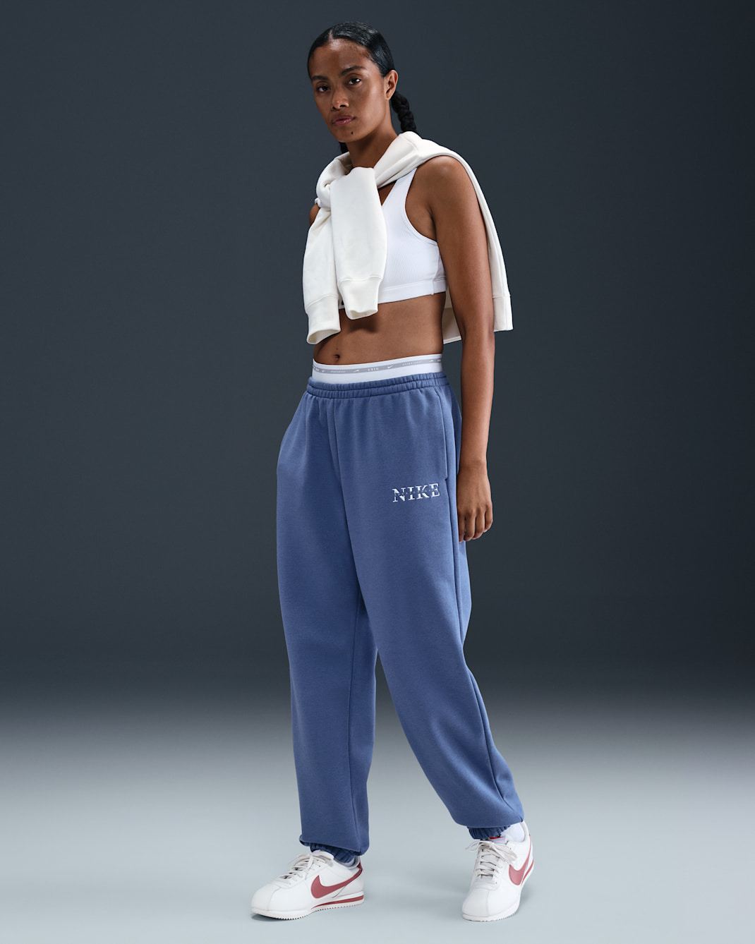 Pantalones deportivos con cintura alta para mujer de tejido Fleece Nike Sportswear Phoenix - Pizarra