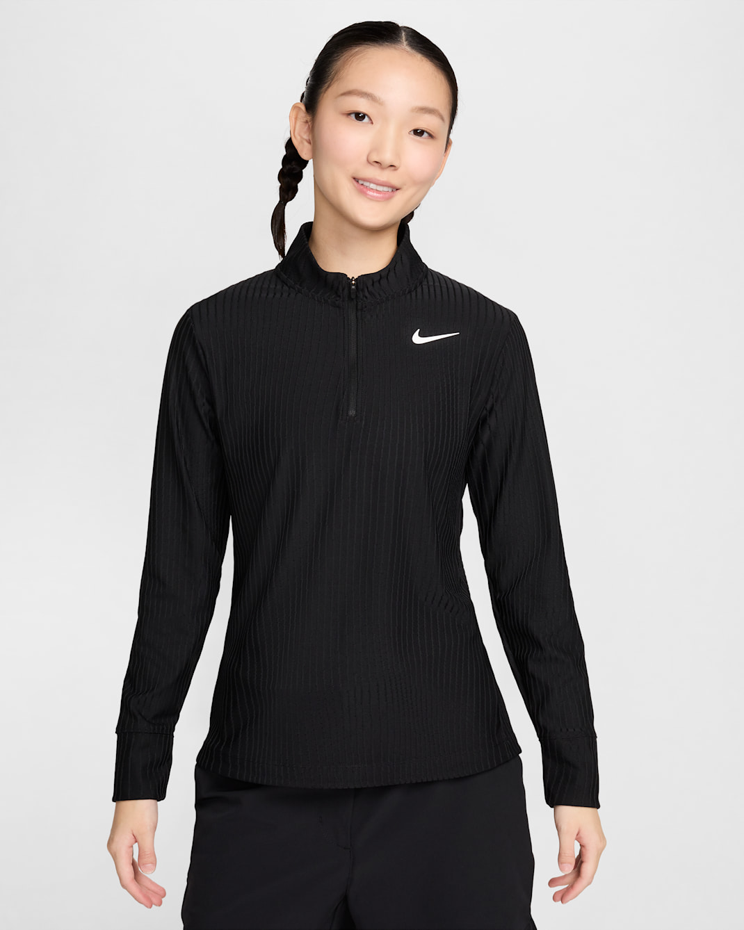 나이키 투어 여성 드라이 핏 ADV 쿼터집 골프 탑 - 블랙/화이트