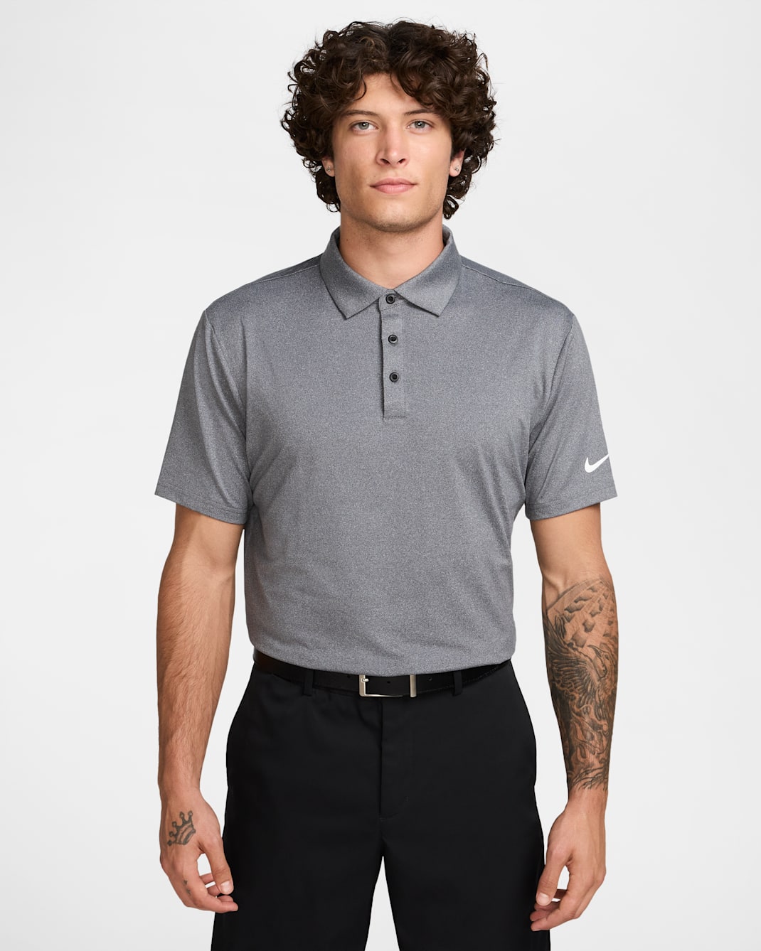 Nike Tour Men's Dri-FIT Heathered Golf Polo - Black/Pure/White