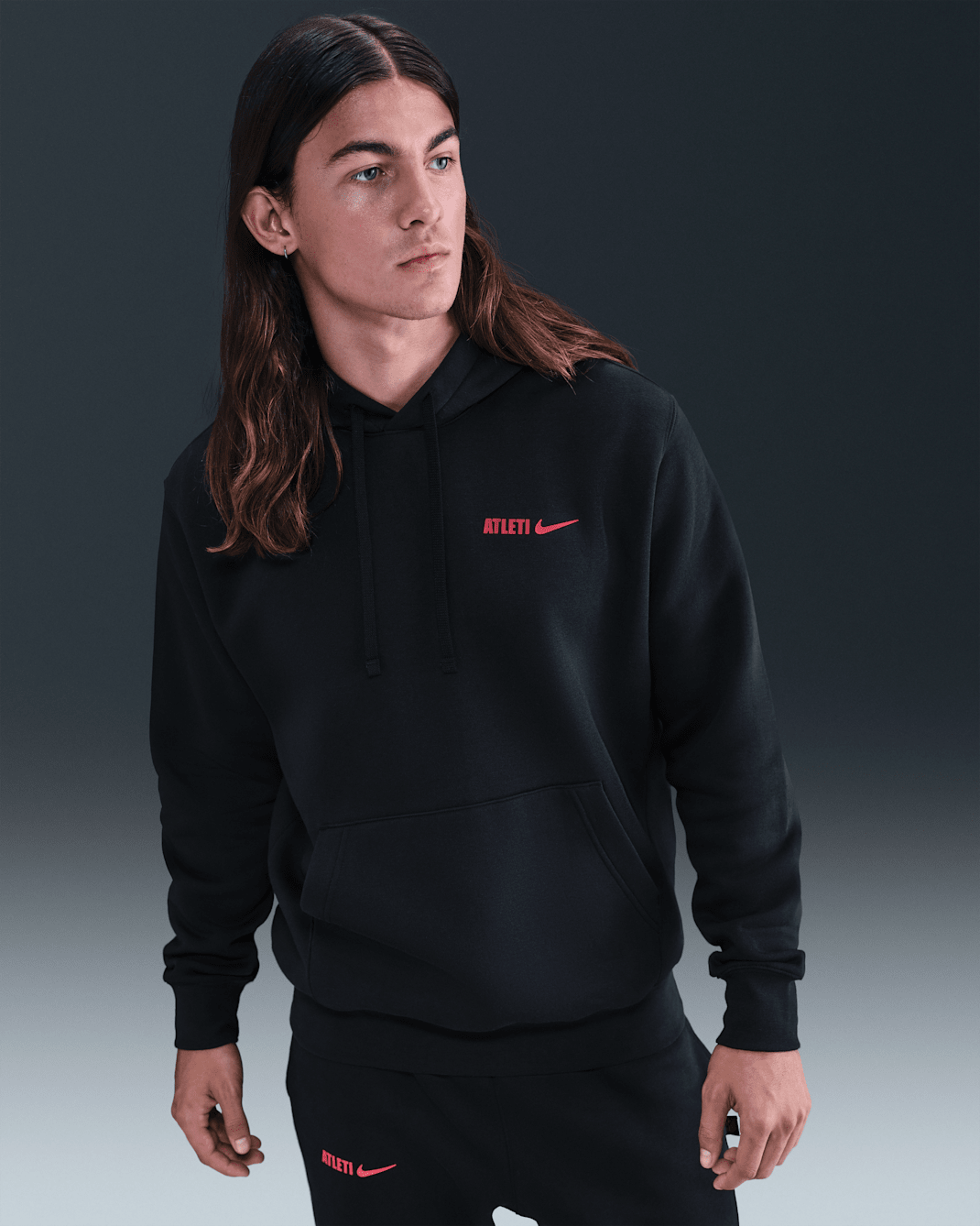 Felpa con cappuccio in fleece Nike Football Atlético Madrid Club – Uomo - Nero/Sport Red