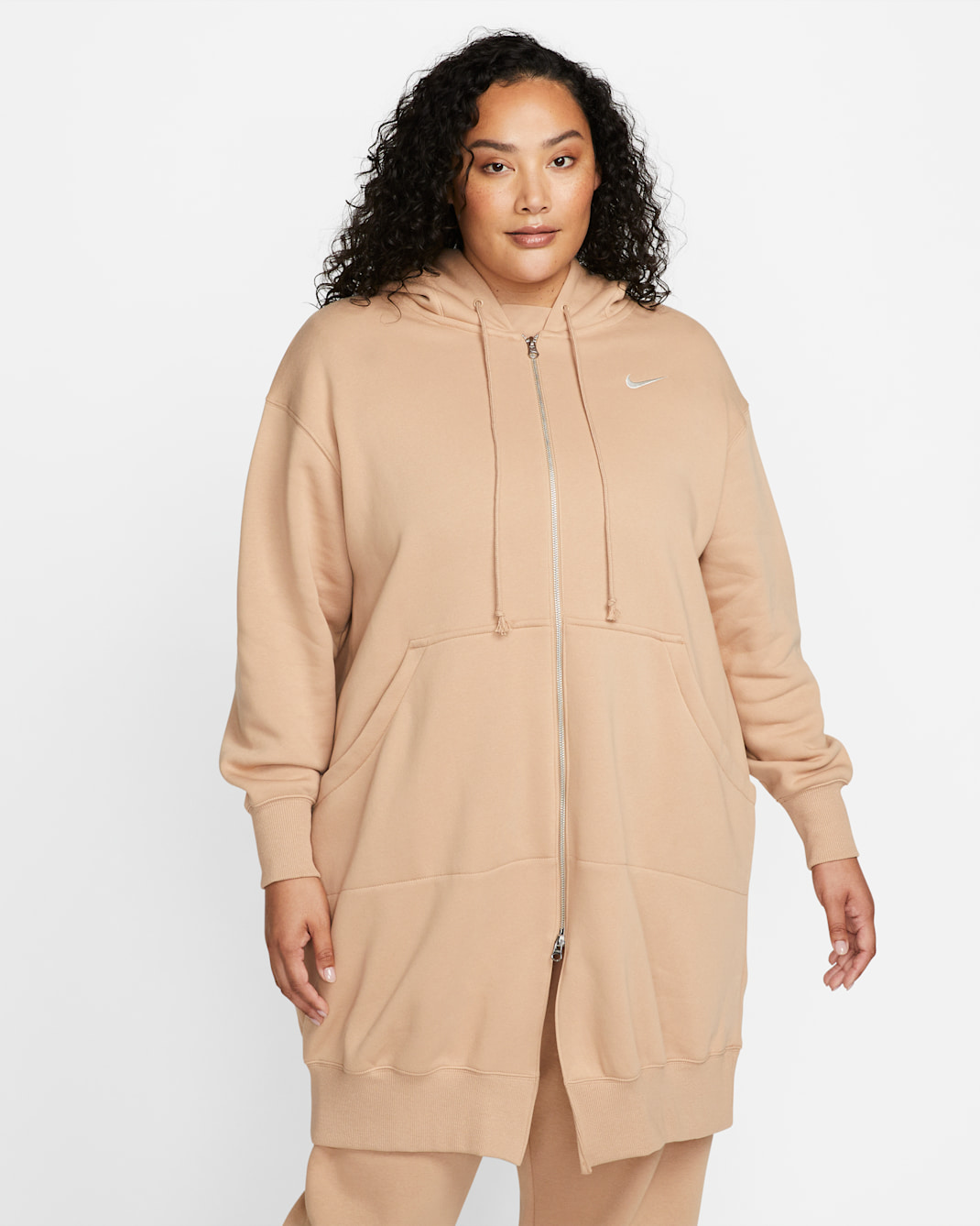Nike Sportswear Phoenix Fleece Women's Oversized Long Full-Zip Hoodie (Plus Size) - Hemp/Sail