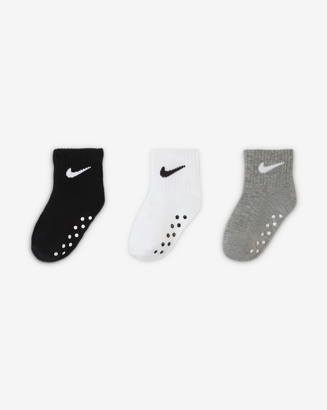 Calcetines al tobillo Swoosh con antideslizante infantiles (3 pares) Nike - Negro/Blanco/Gris