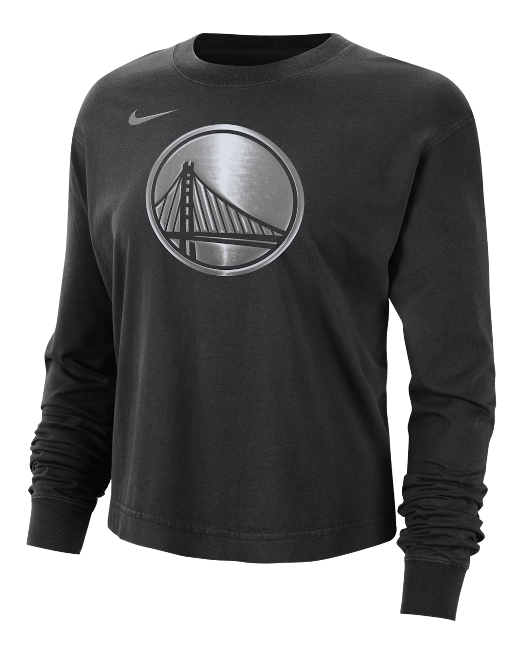 Playera de manga larga Nike de la NBA con brillo de corte cuadrado para mujer Golden State Warriors Courtside - Negro