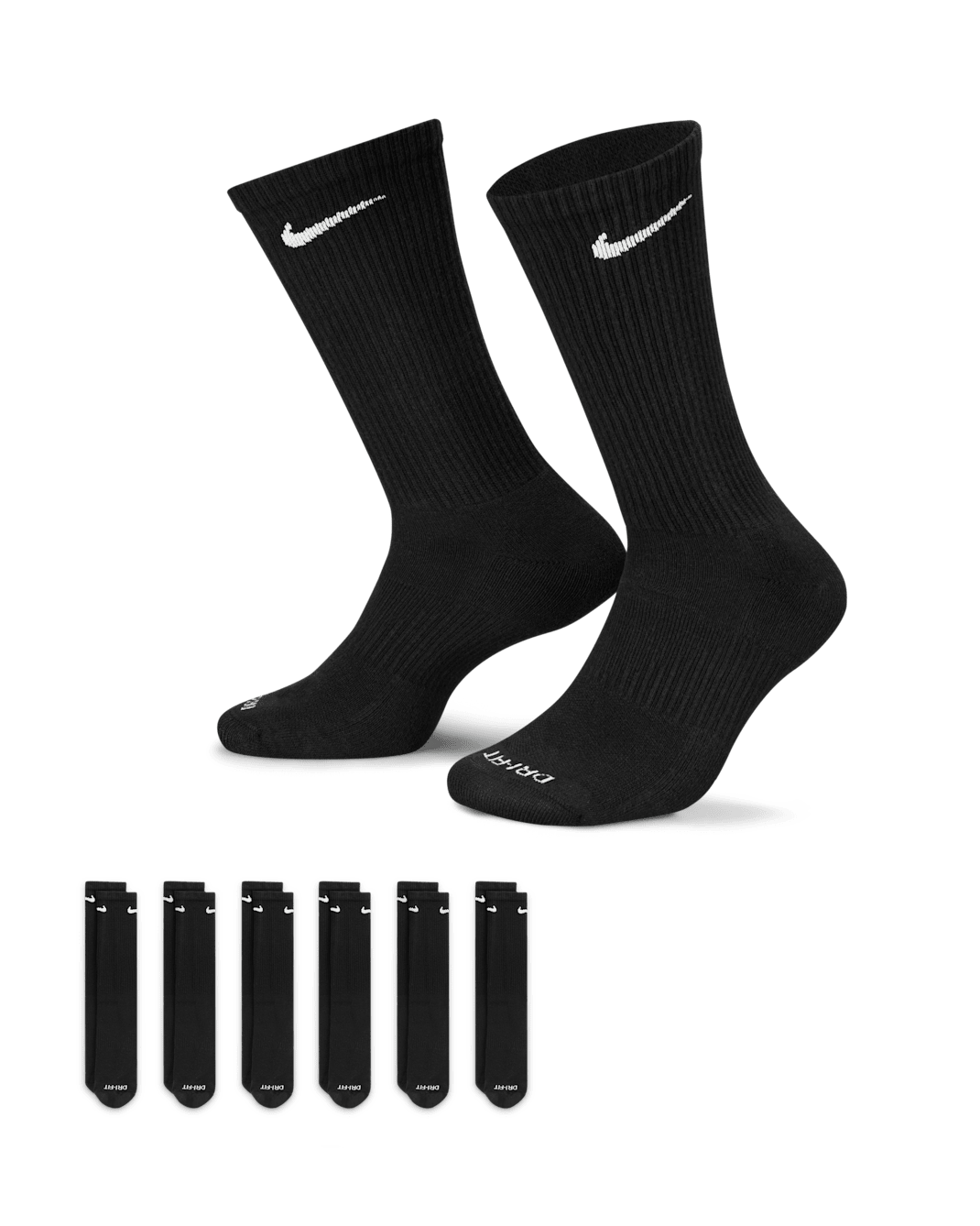 Nike Everyday Plus Cushioned Training Crew Socks (6 Pairs) - Black/White