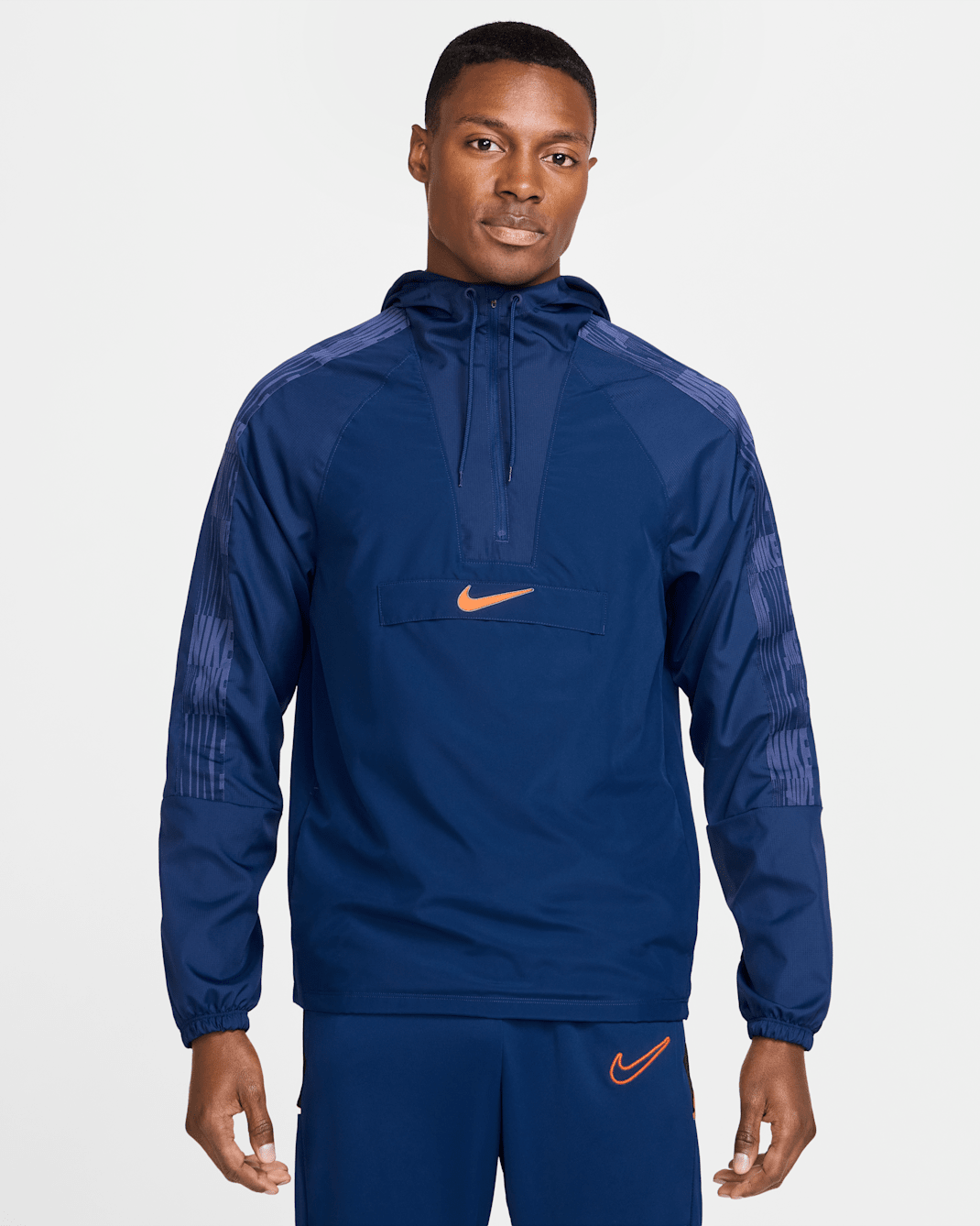 Nike Academy+ Men's Repel Soccer Anorak Jacket - Blue Void/Orange Pulse