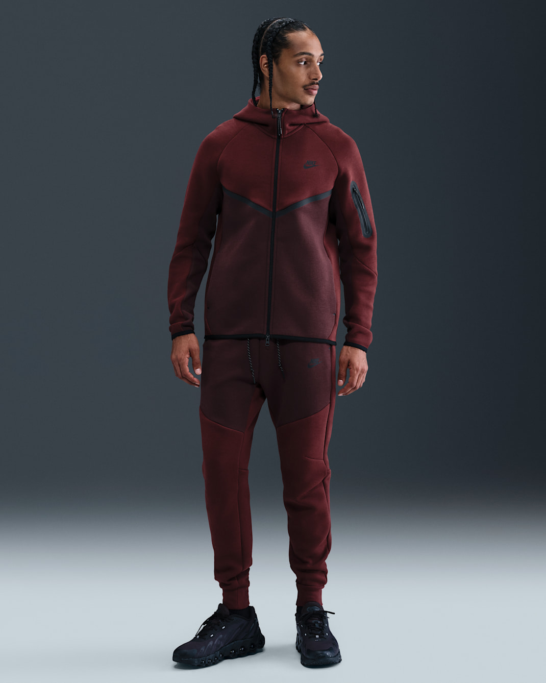 Ανδρικό φλις παντελόνι φόρμας Nike Tech - Dark Team Red/Burgundy Crush/Μαύρο