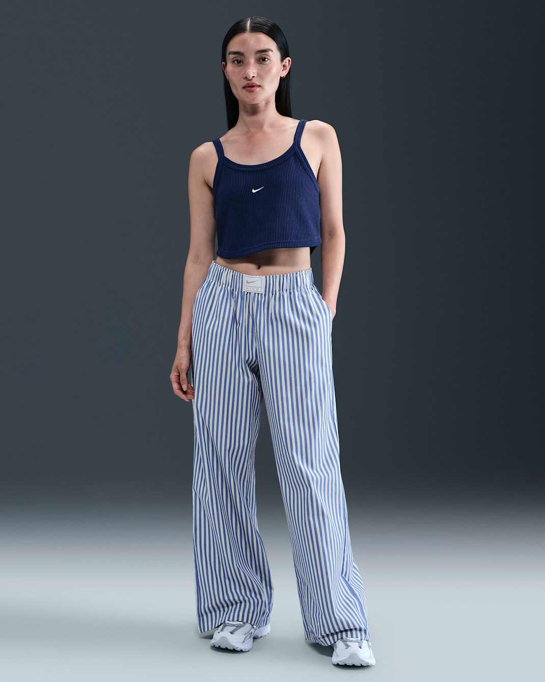 Nike Sportswear Chill Poplin Women's Mid-Rise Loose Striped Pants - Game Royal/Sail/Black
