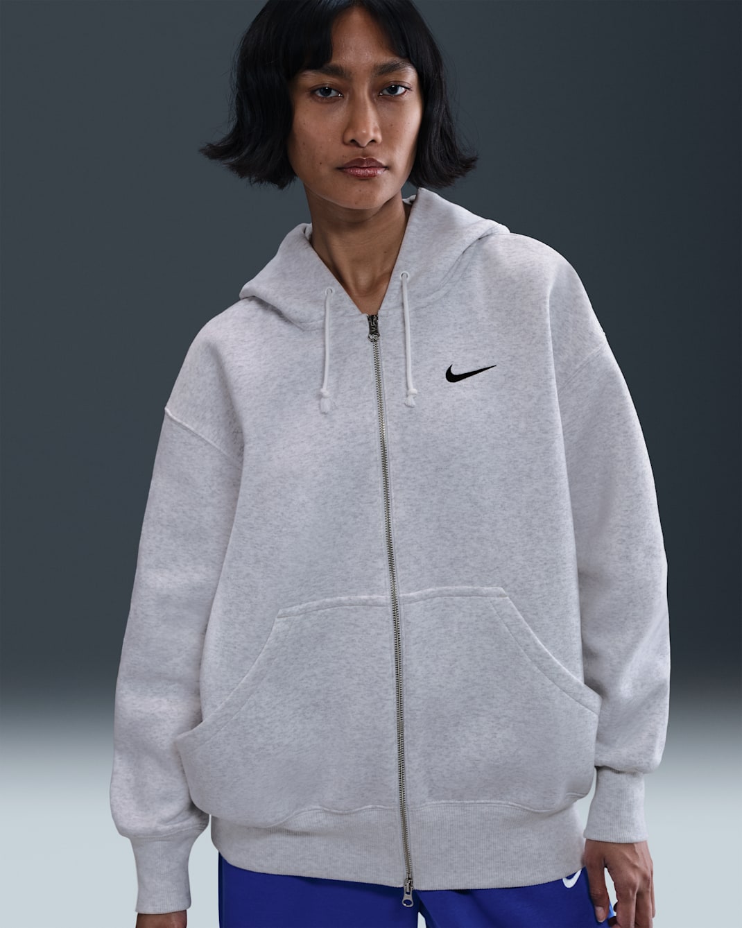 Sudadera con gorro con cierre completo de tejido Fleece oversized para mujer Nike Sportswear Phoenix - Abedul jaspeado/Negro