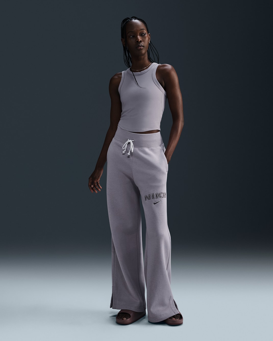 Nike Sportswear Phoenix Fleece Women's High-Waisted Wide-Leg Logo Pants - Light Violet Ore