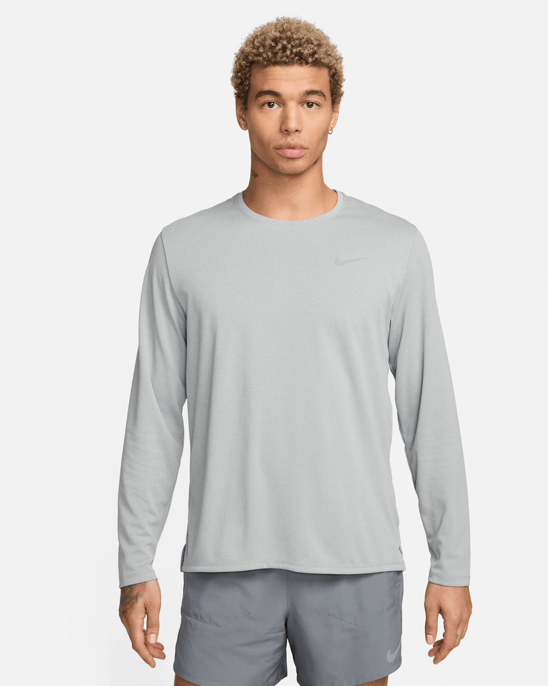 Nike Miler Men's Dri-FIT UV Long-Sleeve Running Top - Grey Fog/Particle Grey/Heather