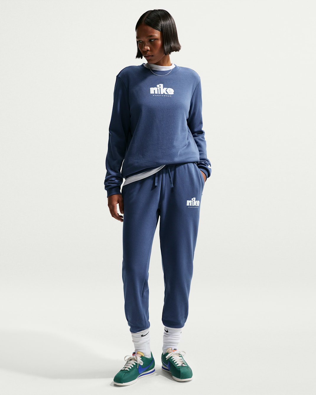 Nike Sportswear Club Fleece Grafikli Normal Belli Kadın Eşofman Altı - Mystic Navy/Beyaz