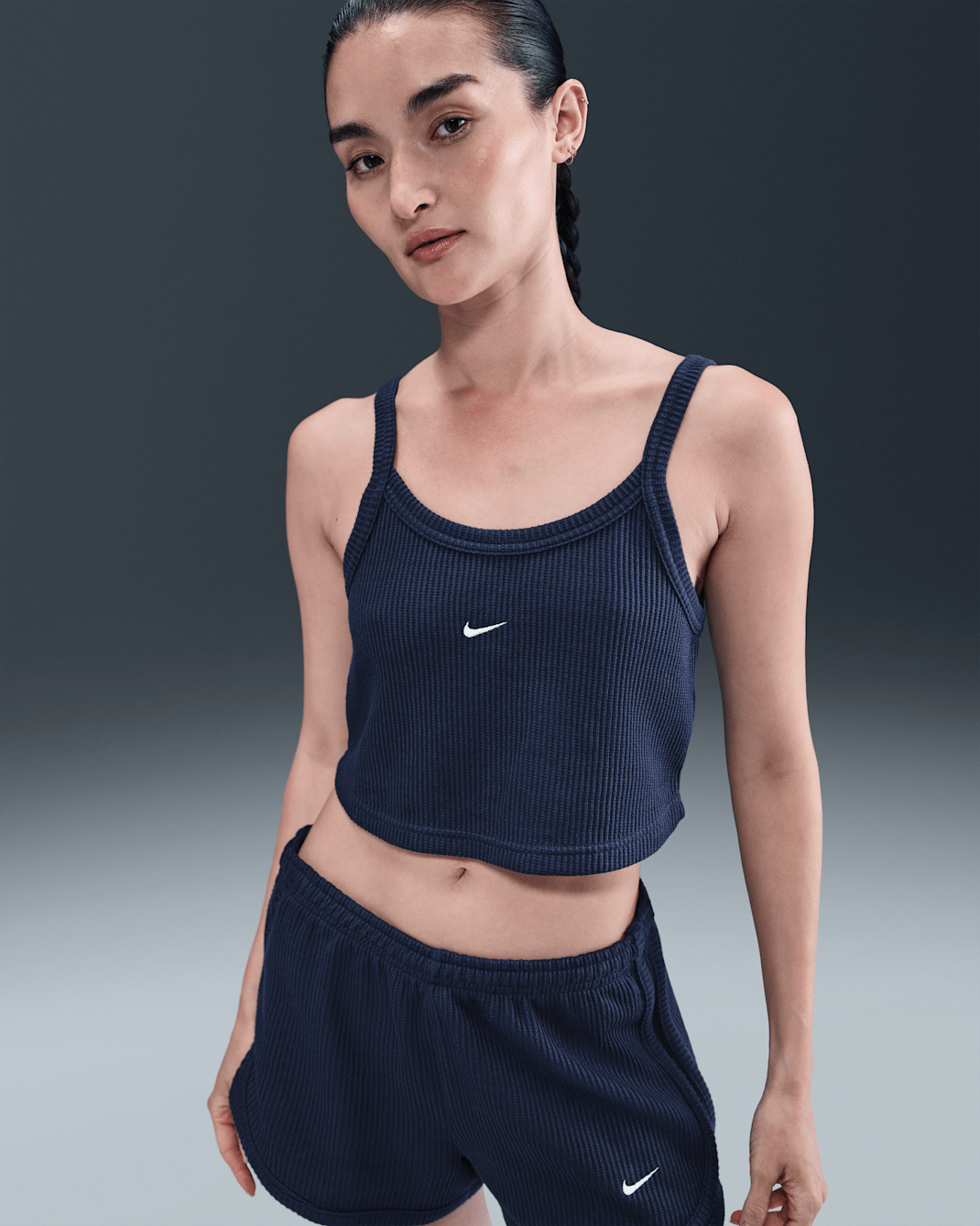 Dámské zkrácené tílko Nike Sportswear Chill Waffle - Midnight Navy/Sail