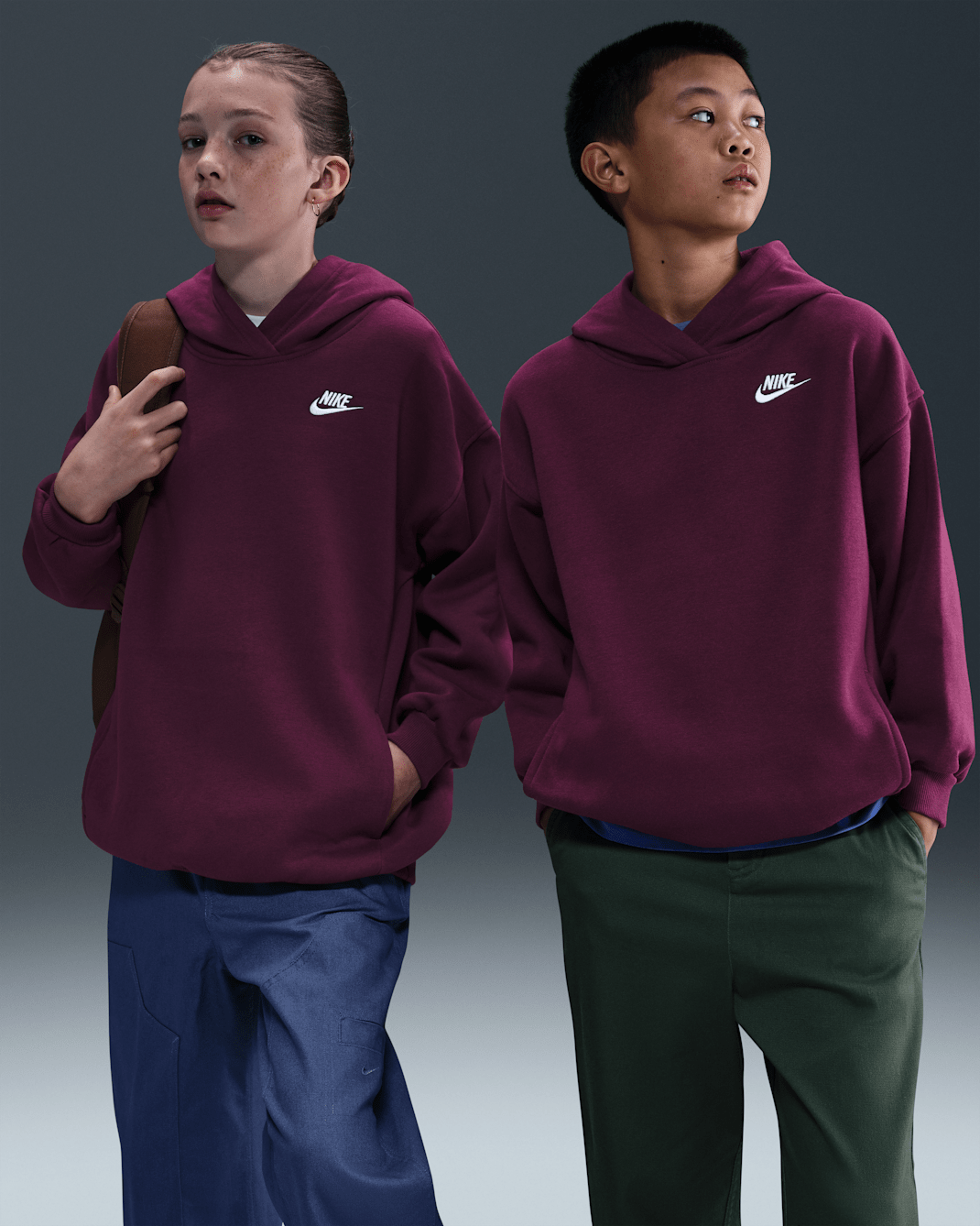 Sudadera con gorro sin cierre oversized para niños talla grande Nike Sportswear Club Fleece - Burdeos/Burdeos/Blanco