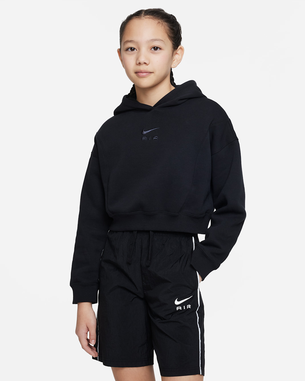 Nike Air Big Kids' (Girls') French Terry Cropped Hoodie - Black/Black/Anthracite