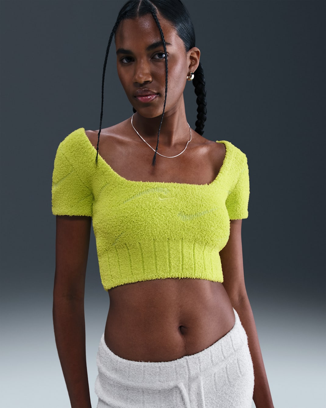 Nike Sportswear Phoenix Cozy Bouclé Parte de arriba corta de tejido Knit con manga corta - Mujer - Cyber/Cyber/Cyber