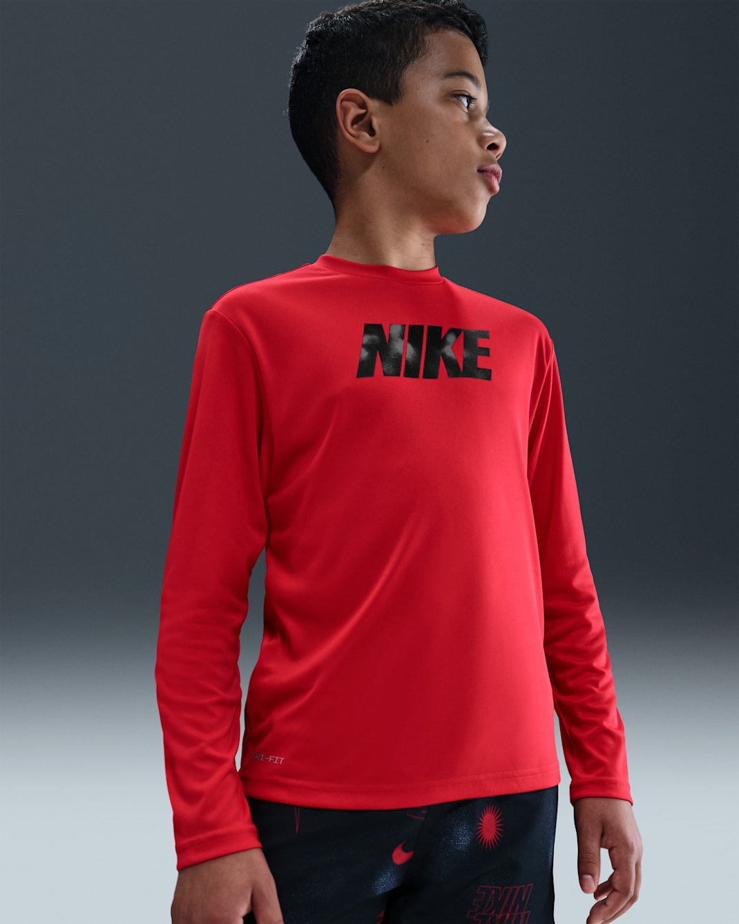 Playera de manga larga Dri-FIT para niño talla grande Nike Swim Hydroguard - Rojo universitario/Negro