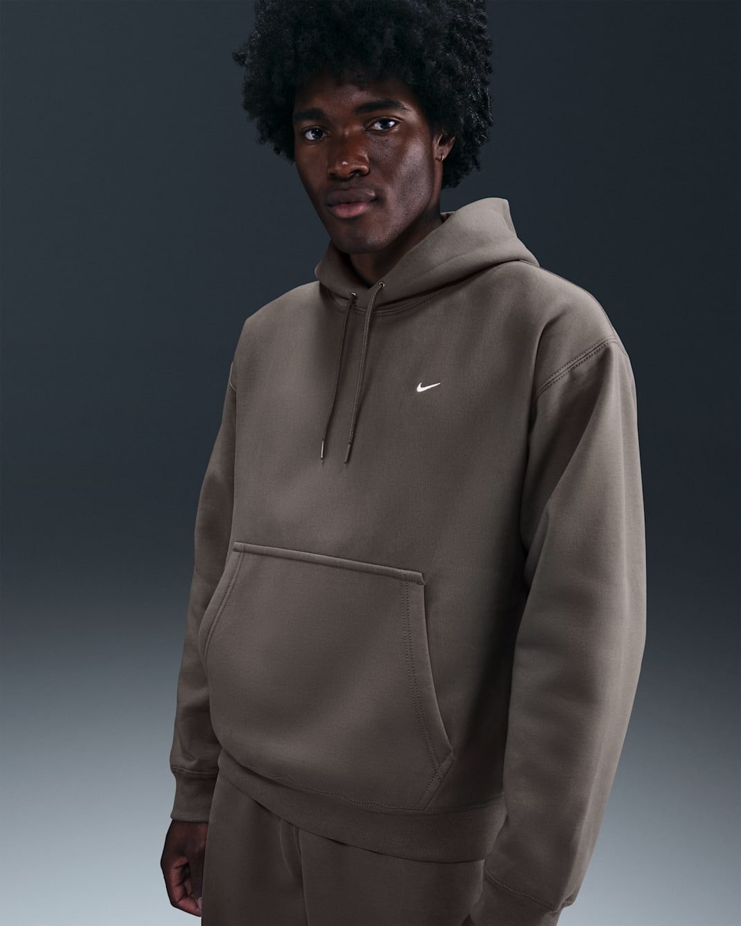 Nike Solo Swoosh Men's Pullover Hoodie - Cave Stone/Cave Stone/White