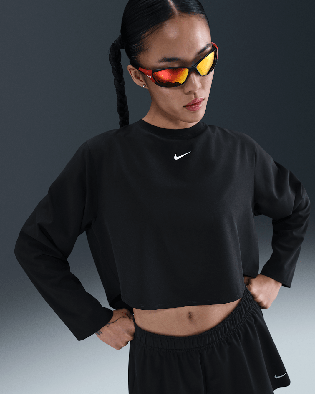 나이키 원 여성 리펠 우븐 탑 - 블랙/화이트