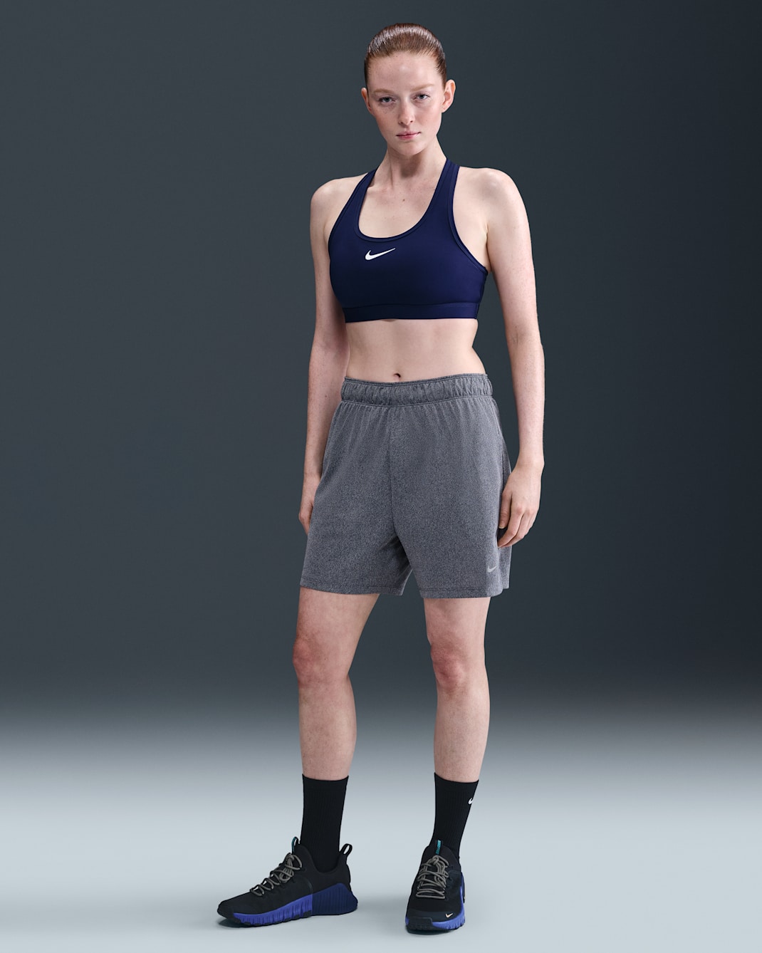 Nike Attack Women's Dri-FIT Fitness Mid-Rise 5" Unlined Shorts - Midnight Navy/Heather/Sail