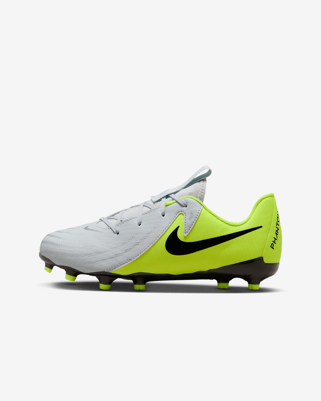 Nike Jr. Phantom GX 2 Academy Younger/Older Kids' Multi-Ground Low-Top Football Boot - Metallic Silver/Volt/Black
