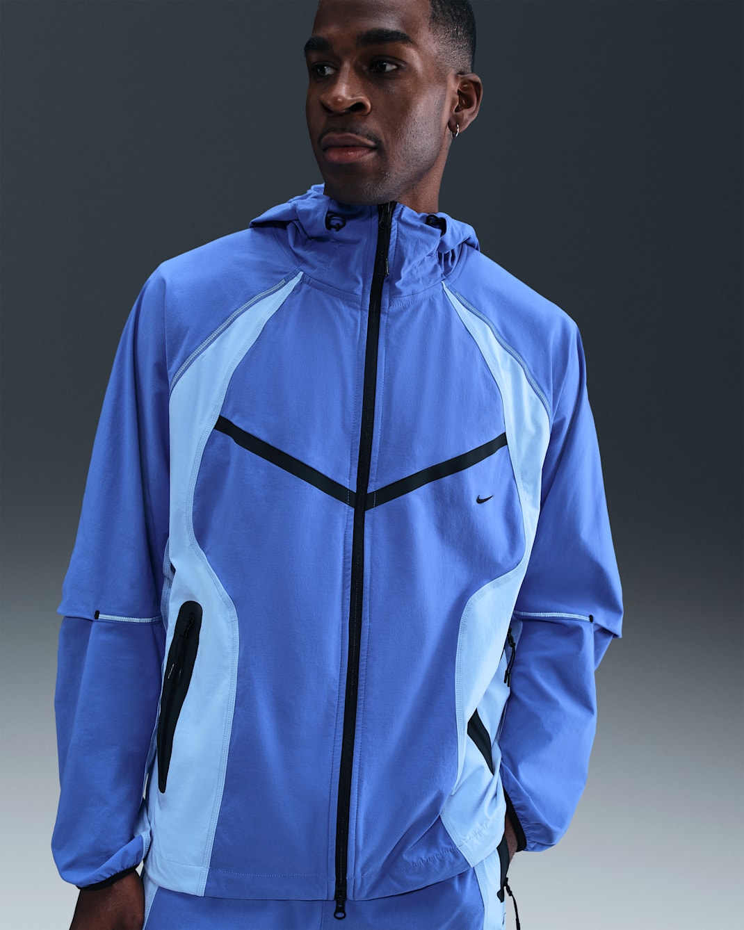 Nike Tech Men's Dri-FIT Woven Color-Block Windrunner Loose Jacket - Comet Blue/Aluminum/Black