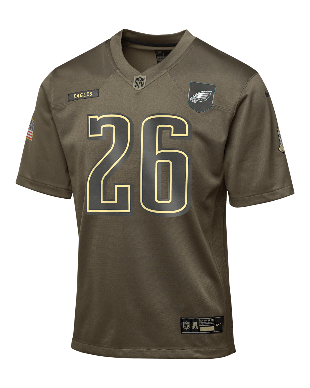 Jersey para niños talla grande Nike de la NFL Game de Saquon Barkley de los Philadelphia Eagles Salute to Service - Oliva