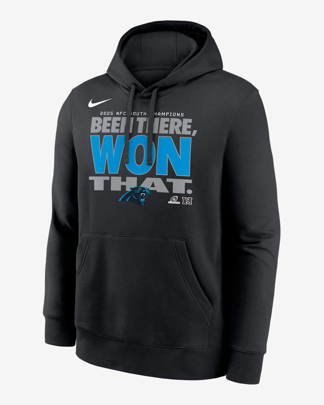 Carolina Panthers 2025 NFC South Champions Trophy Men's Nike NFL Pullover Hoodie - Black