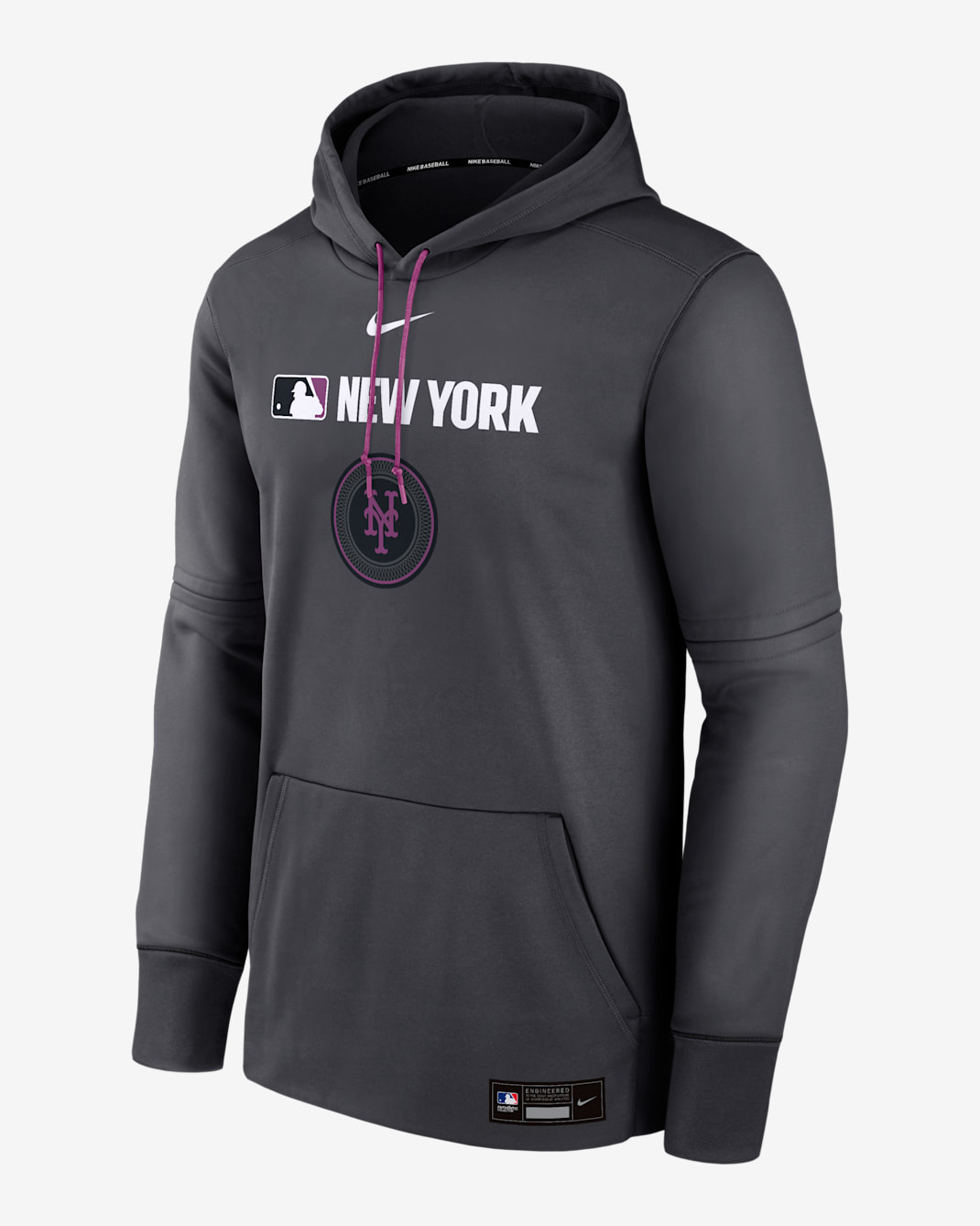 New York Mets Authentic Collection City Connect Men's Nike Therma MLB Pullover Hoodie - Anthracite