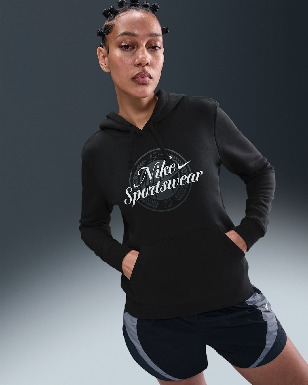 Sudadera con gorro sin cierre con estampado para mujer Nike Sportswear Club Fleece - Negro