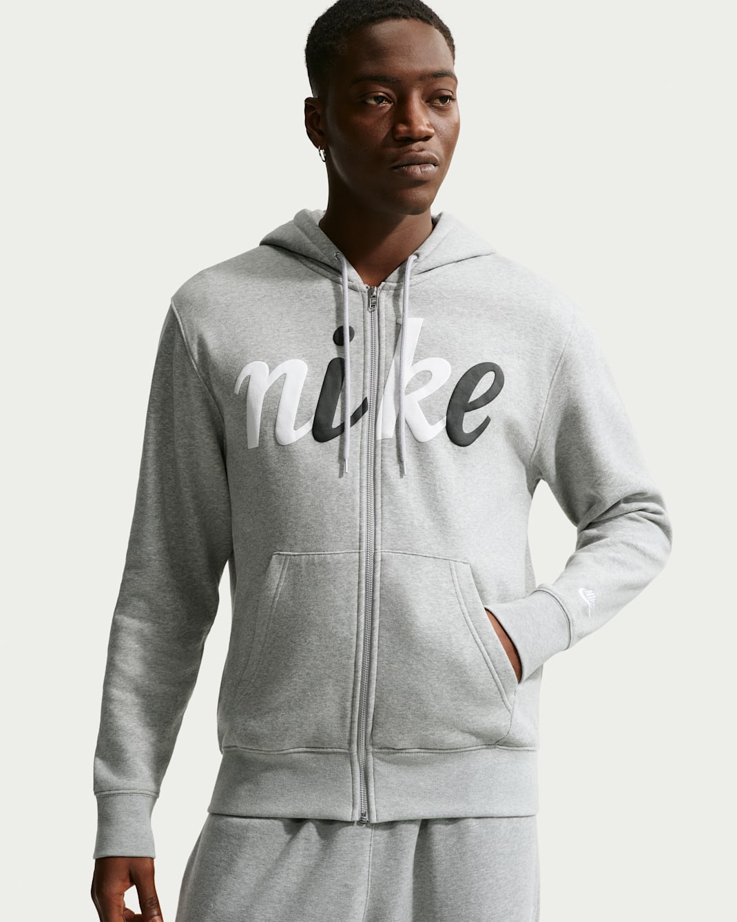 Nike Sportswear Club Men's Fleece Full-Zip Hoodie - Dark Grey Heather/Light Smoke Grey/White