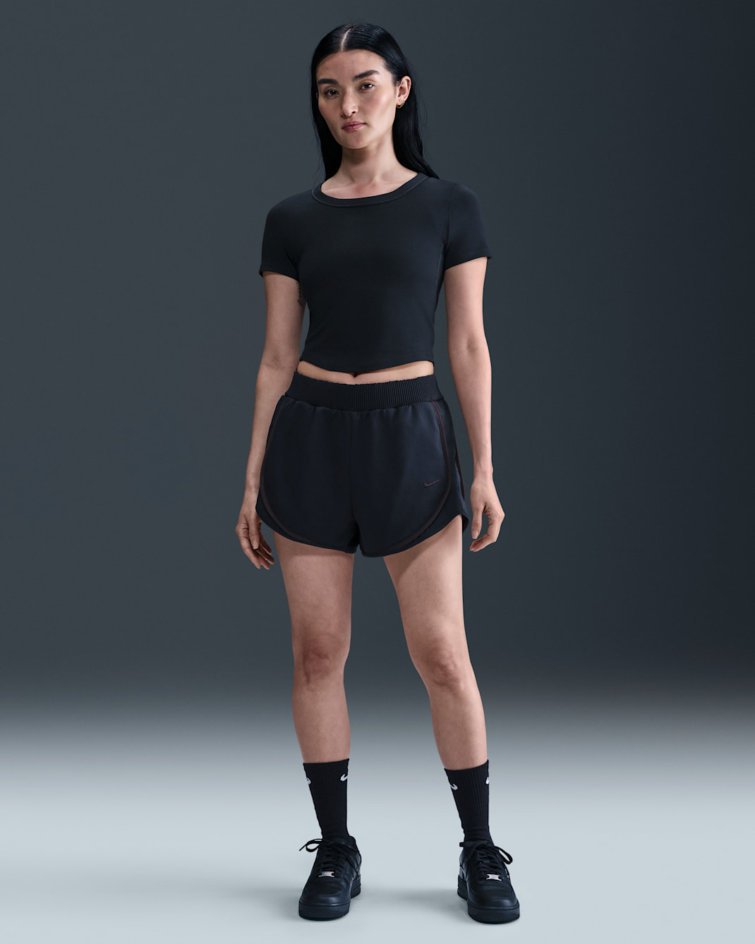 Nike Sportswear Collection Women's Mid-Rise Twill Shorts - Black/Velvet Brown/Velvet Brown