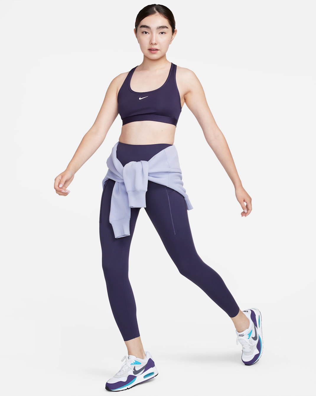 Nike Universa Women's High-Waisted 7/8 Leggings with No Front Seam - Purple Ink/Black