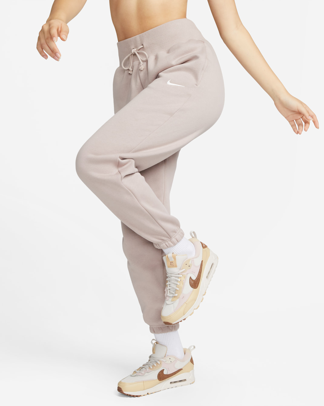 Pants de entrenamiento oversized de tiro alto para mujer Nike Sportswear Phoenix Fleece - Topo difuso/Vela