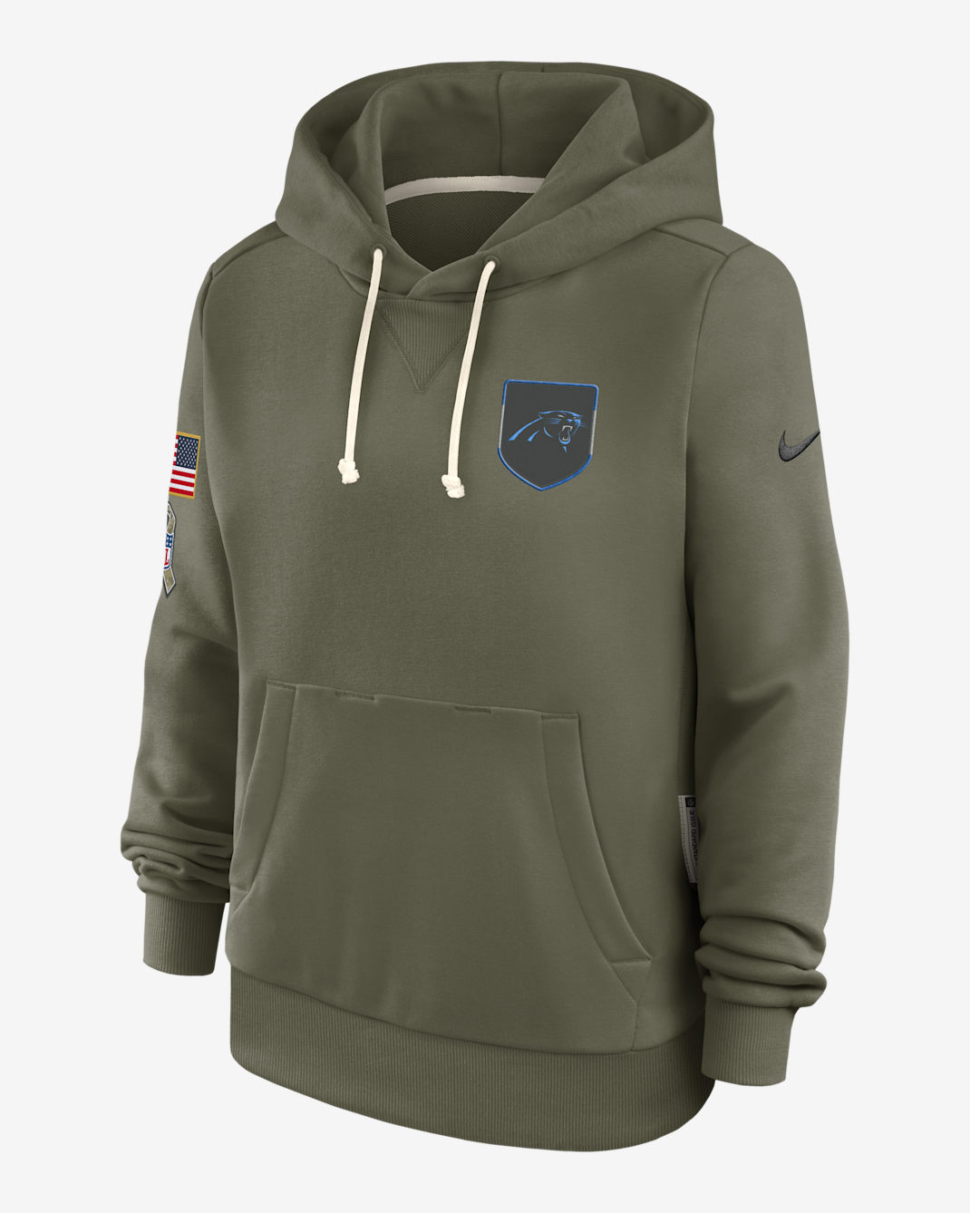 Carolina Panthers Salute to Service Sideline Women's Nike Dri-FIT NFL Pullover Hoodie - Olive