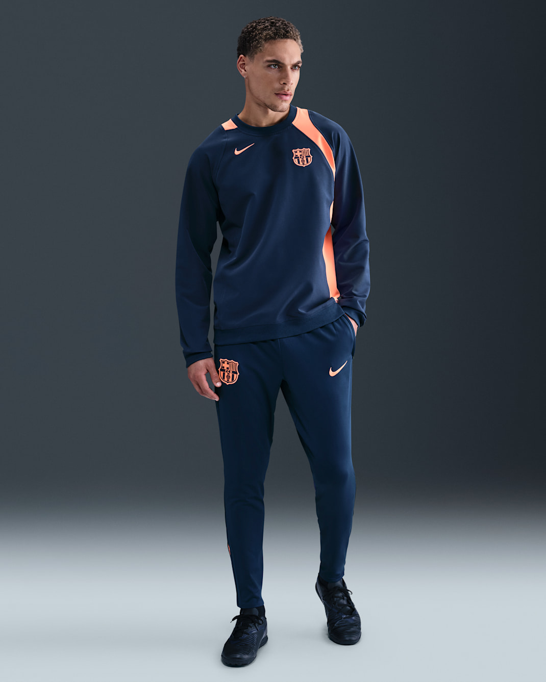 F.C. Barcelona Strike Third Men's Nike Dri-FIT Total 90 Football Knit Pants - Midnight Navy/Bright Mango/Bright Mango