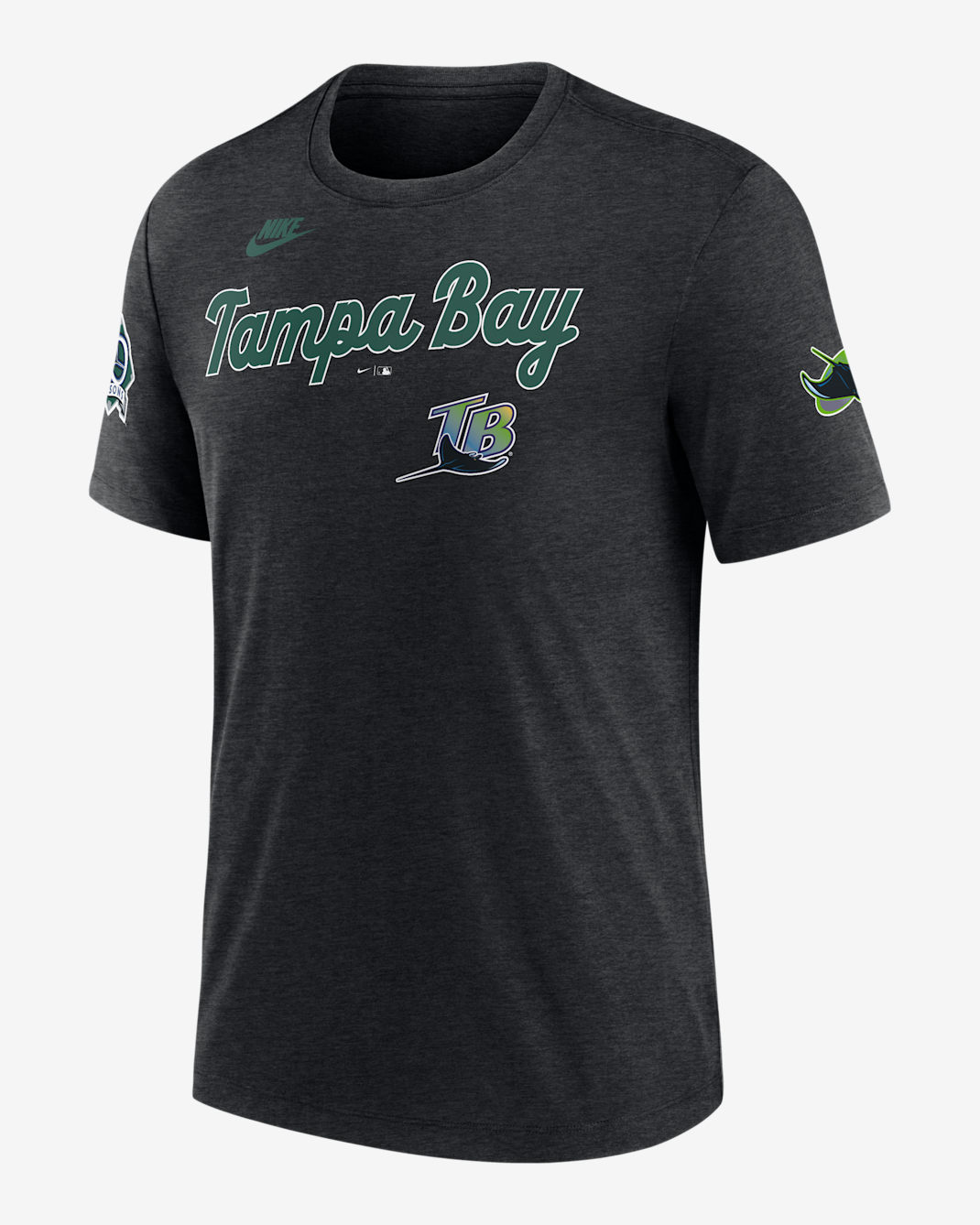 Playera Nike de la MLB para hombre Tampa Bay Rays Cooperstown Eras - Negro jaspeado