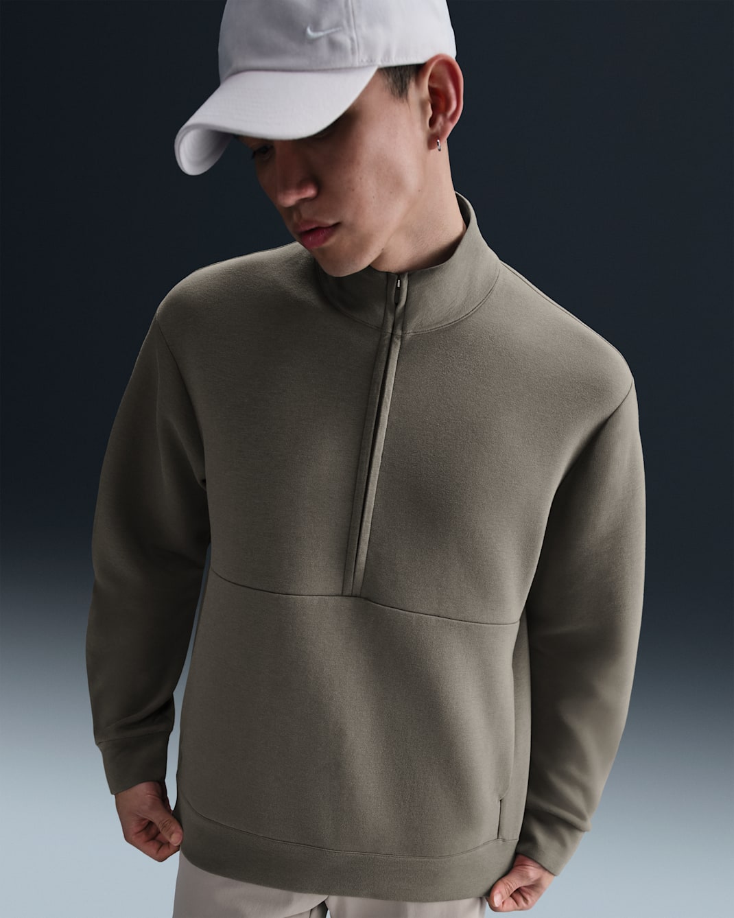 나이키 24.7 임파서블리소프트 남성 드라이 핏 하프집 탑 - 케이브 스톤/미디엄 애쉬