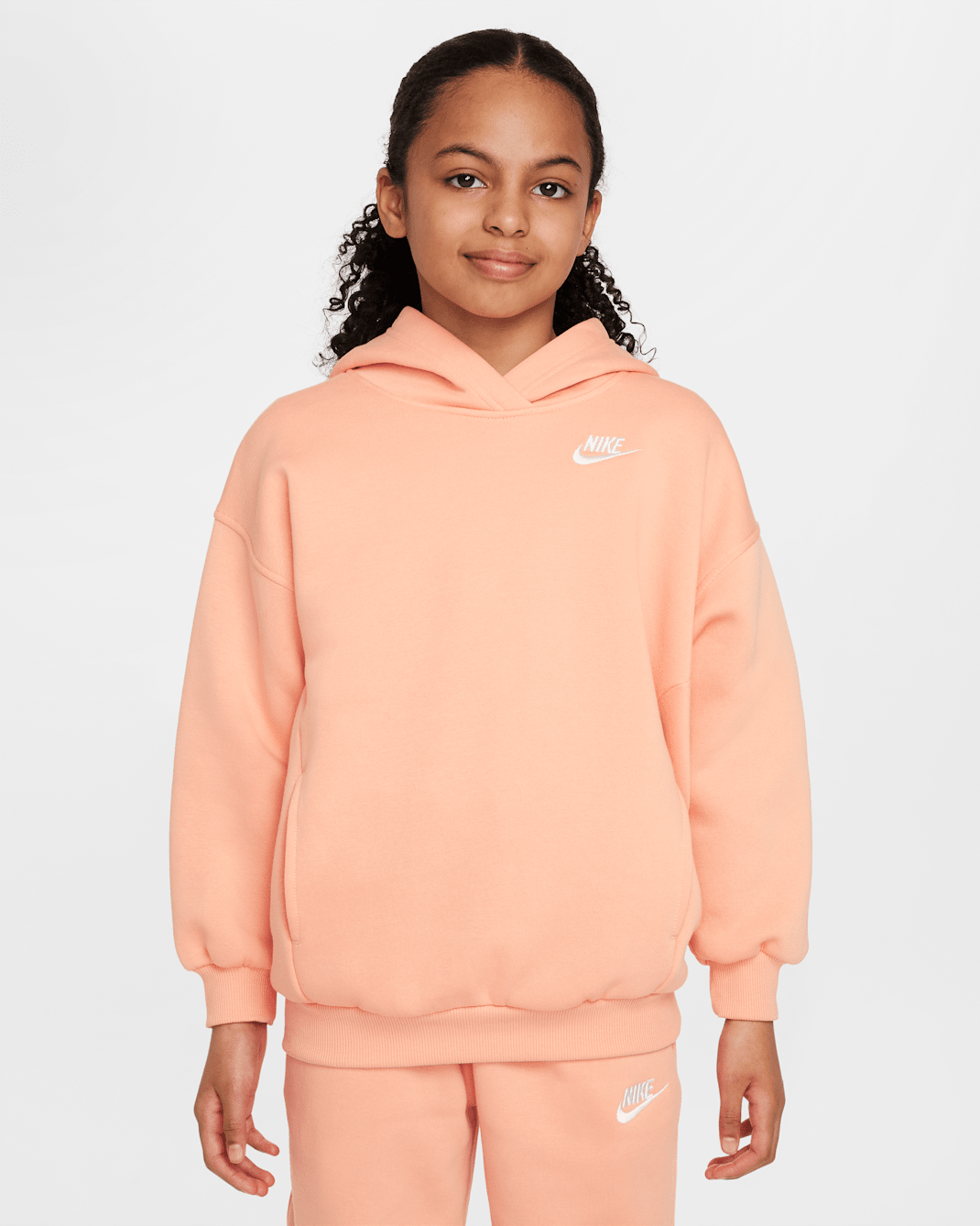 Nike Sportswear Club Fleece Big Kids' Oversized Pullover Hoodie - Apricot Agate/White