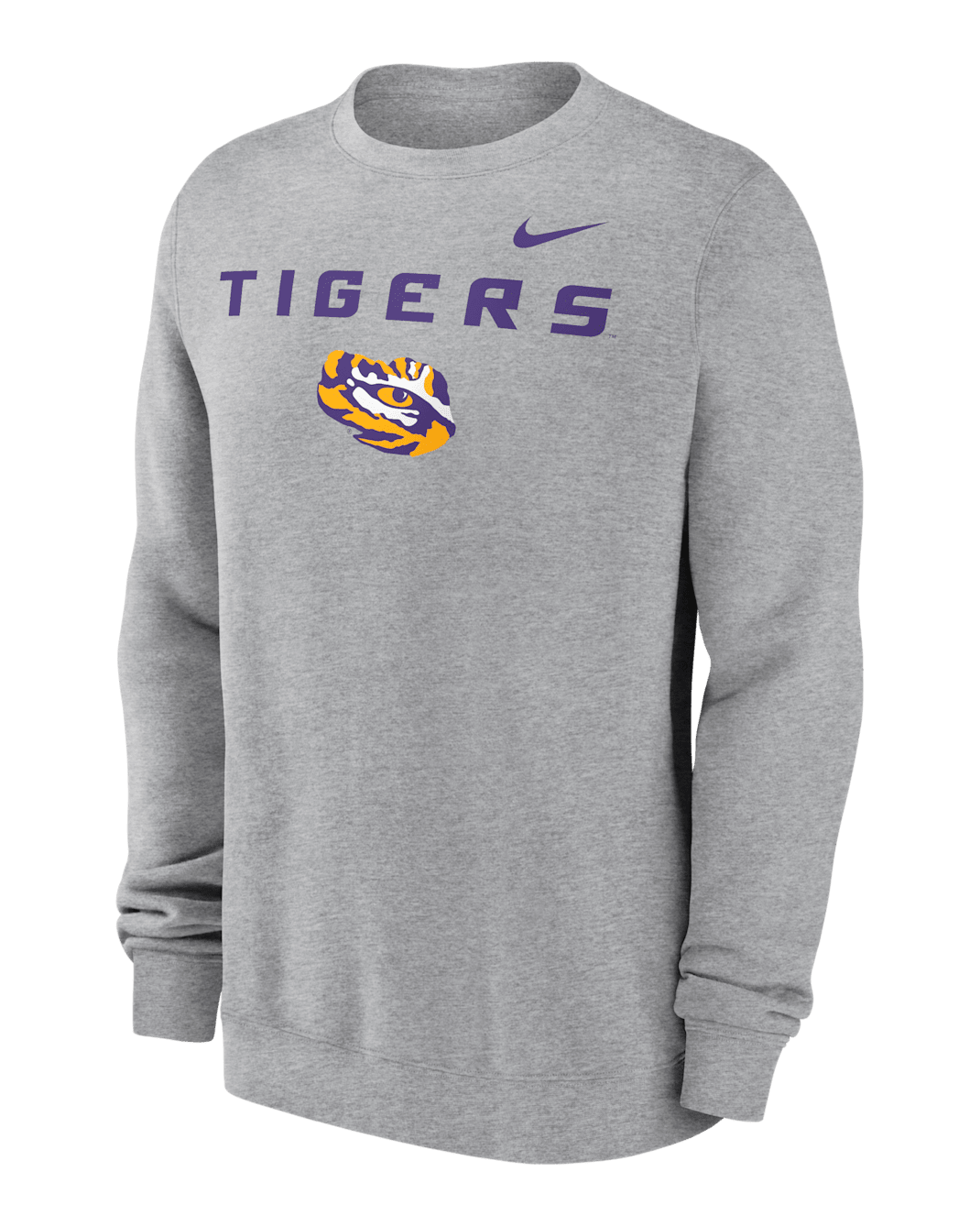 LSU Tigers Primetime Primary Stack Men's Nike College Pullover Crew - Dark Grey Heather