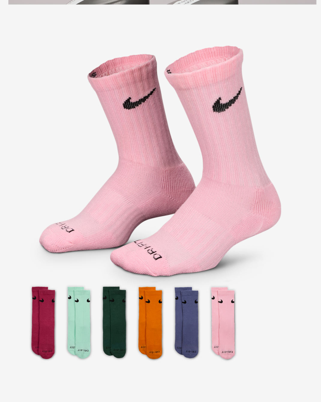 Nike Dri-FIT Performance Basics Little Kids' Crew Socks (6 Pairs) - Sweet Beet