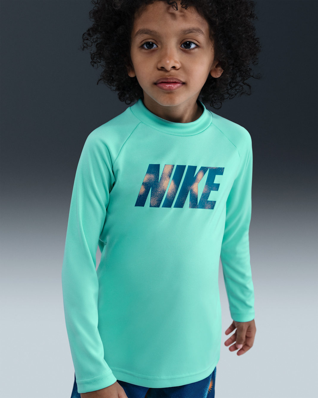 나이키 스윔 하이드로가드 리틀키즈(남아) 드라이 핏 긴팔 탑 - 블리치트 터콰이즈/그린 어비스