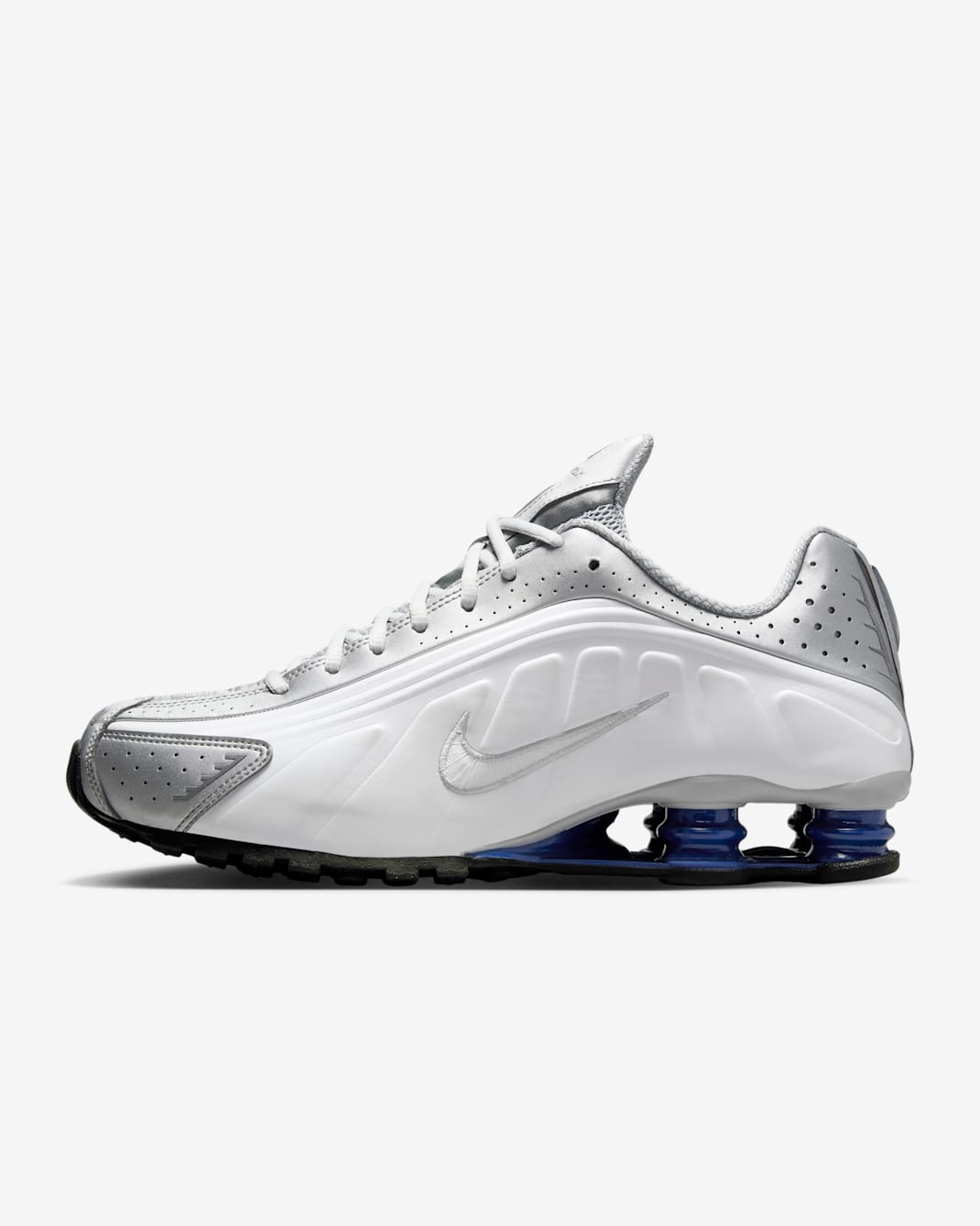 Chaussure Nike Shox R4 pour homme - Blanc/Metallic Silver/Deep Royal Blue/Blanc