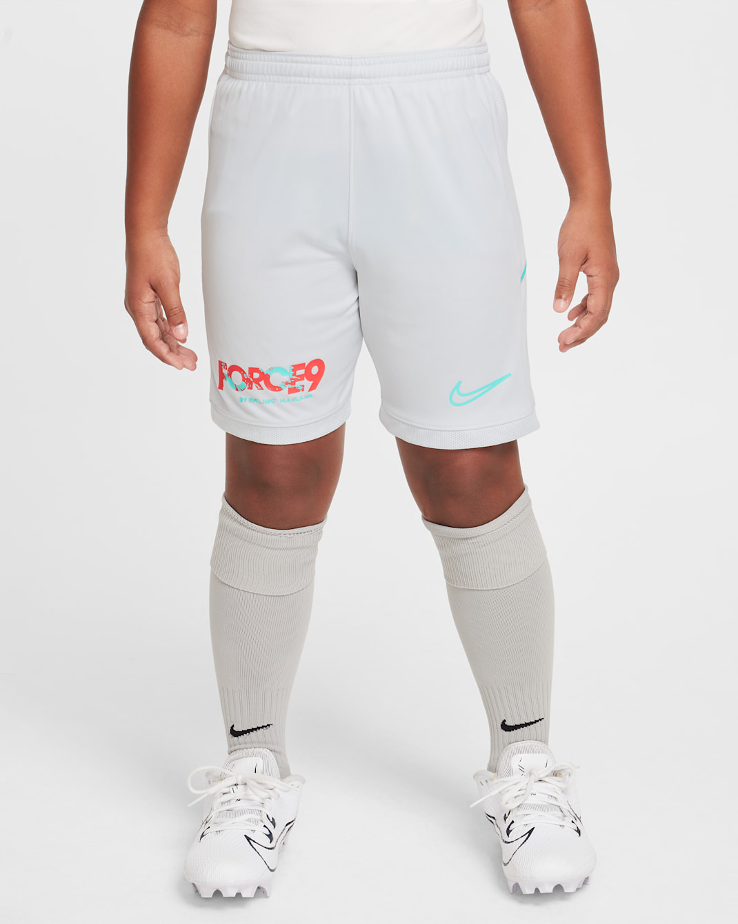 Erling Haaland Academy Big Kids' Dri-FIT Soccer Shorts - Photon Dust/Photon Dust/Dynamic Turquoise