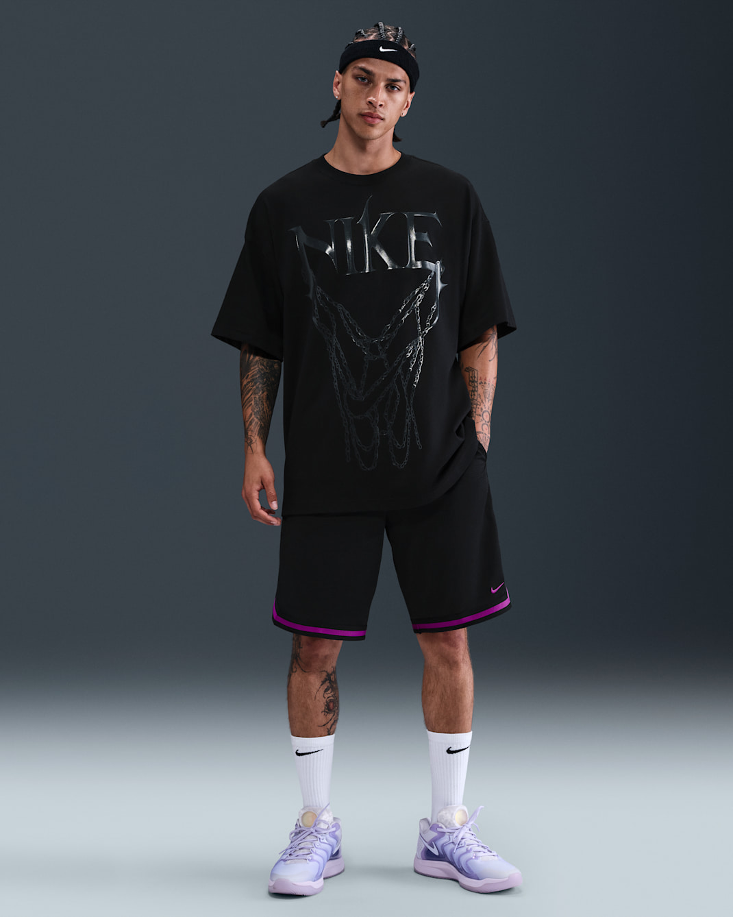 Nike DNA Men's Dri-FIT 25.5cm (approx.) Basketball Shorts - Black/Black/Vivid Purple