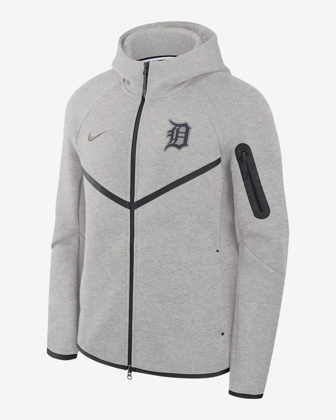 Detroit Tigers Tech Fleece Windrunner Men's Nike MLB Full-Zip Hooded Jacket - Charcoal Heather