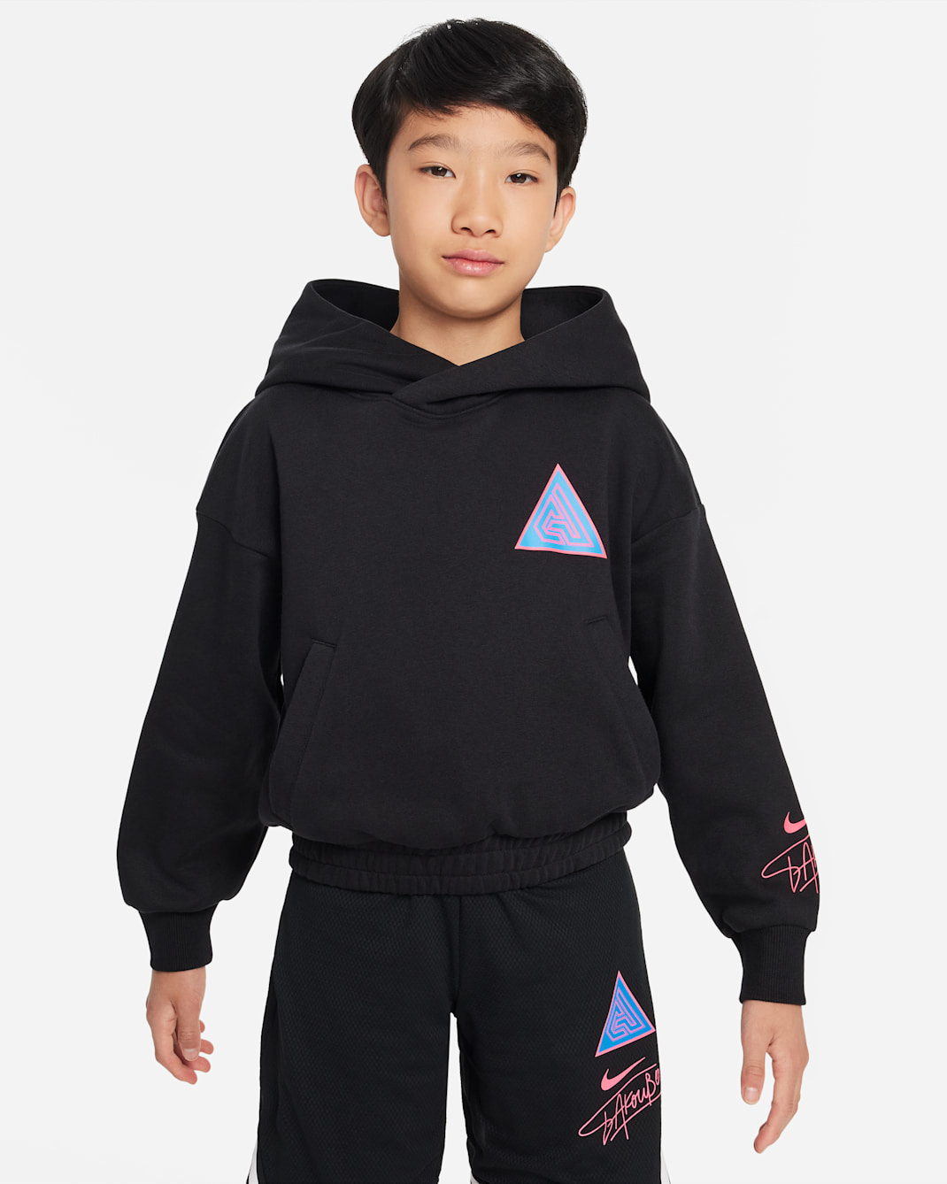 Giannis 大童籃球連帽上衣 - 黑色/Hyper Pink