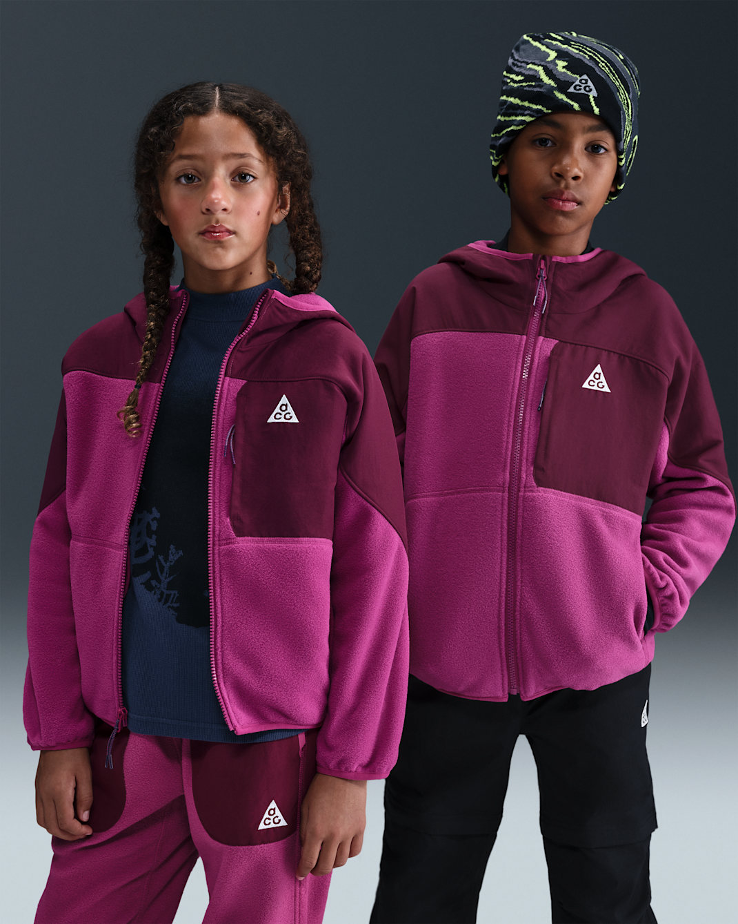 Sudadera con gorro Polartec® de cierre completo para niños talla grande Nike ACG "Wolf Tree" - Flor de cactus/Burdeos/Blanco cumbre